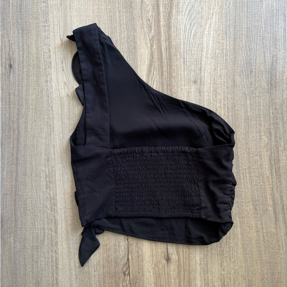 Black One-Shoulder Ruffle Top - Picture 2 of 3